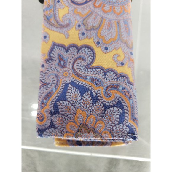 Pierre Cardin Holiday Orange Blue‎ Paisley Reversible Dress Pocket Square Scarf - Picture 4 of 7